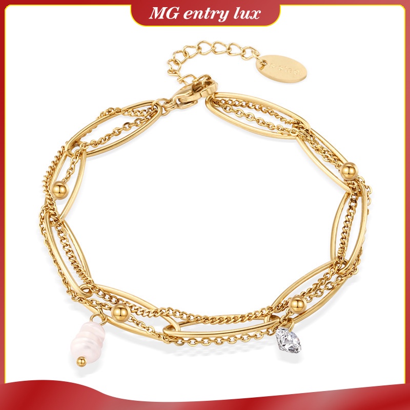 Vòng Tay Thép Titan Mạ Vàng 18k Đính Kim Cương Không Dị Ứng Không Phai Màu