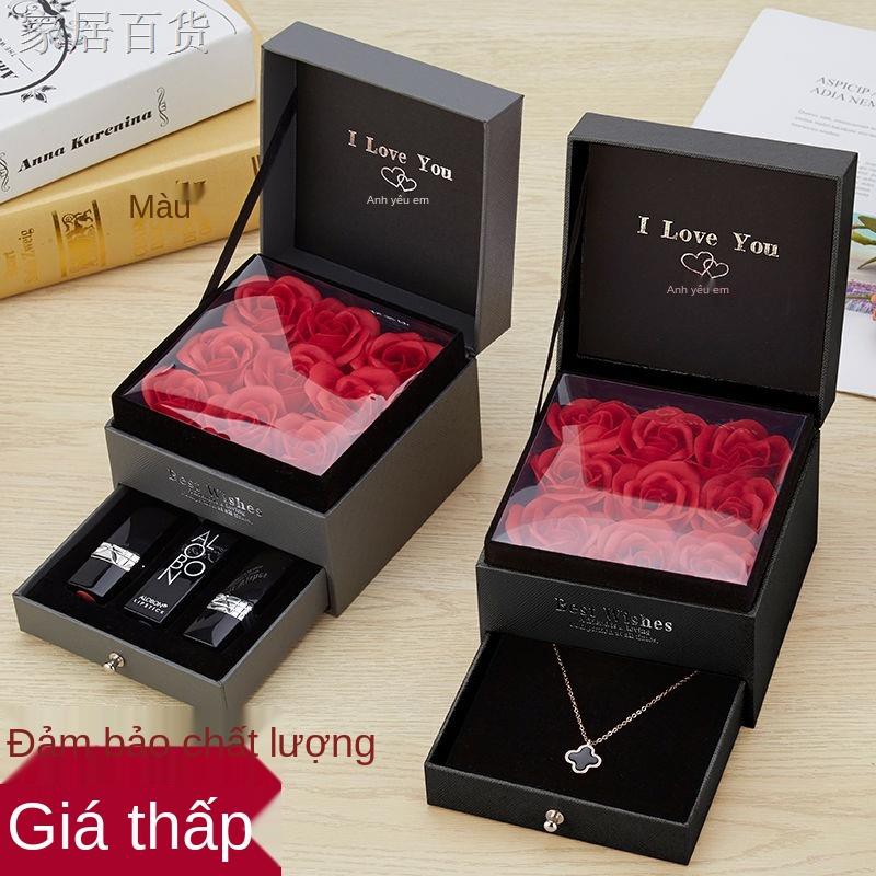 hộp quà hoa hồng thời trang Vòng cổ ngăn kéo đôi sáng tạo để gửi tặng bạn bè trong ngày lễ tình nhân sinh nhật