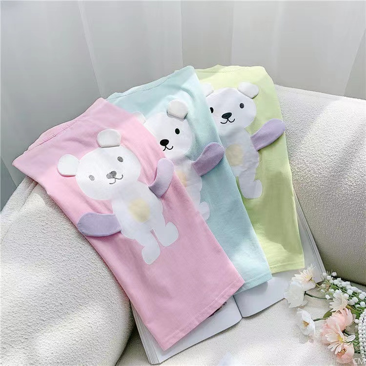 Đầm Thun In Hình Gấu Thời Trang Hàn Quốc Cho Bé Gái 1-8 Tuổi