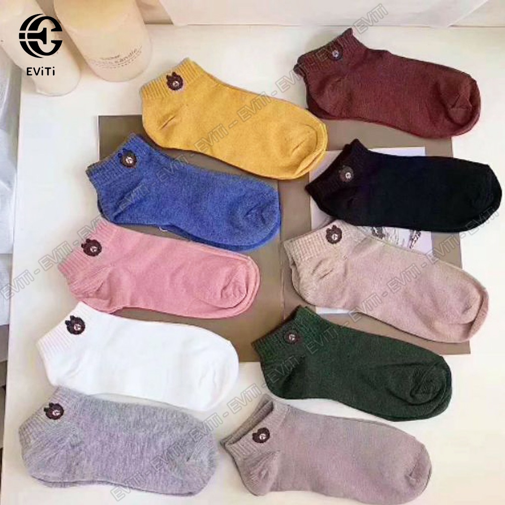 Combo 10 đôi tất cổ ngắn họa tiết gấu Brown - có kèm túi đựng . Set 10đ tất gấu nhiều màu sắc
