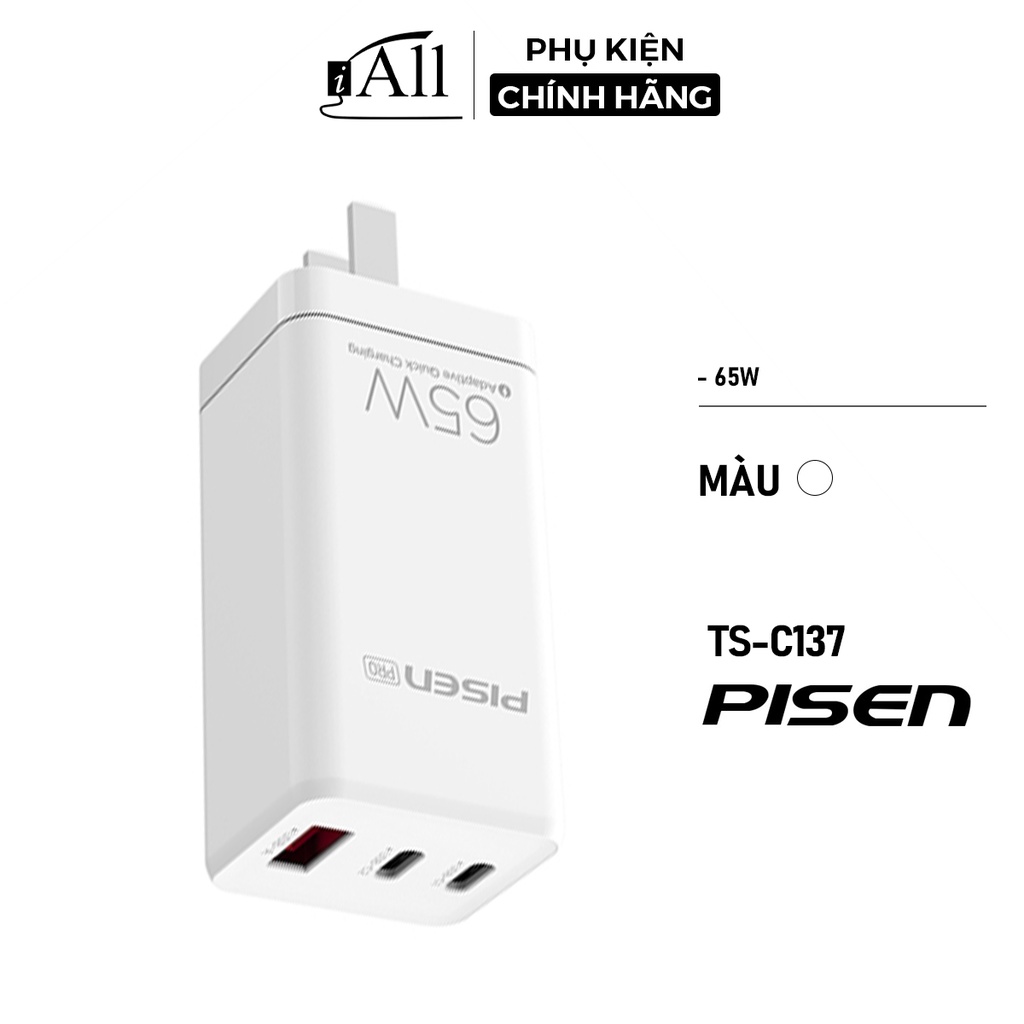 Củ sạc nhanh Pisen TS-C137 chân gập 65W (2xPD3.0 - 1xQC4.0) - iAll Store