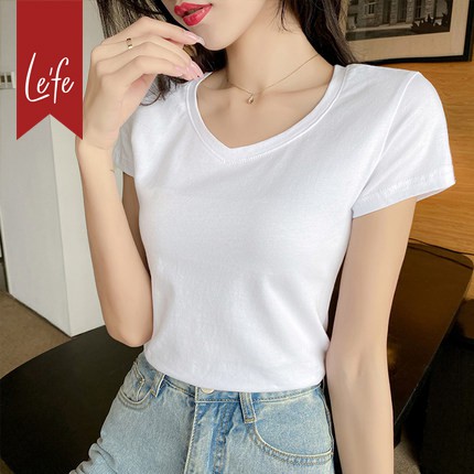 Áo Thun Cotton Nữ Cổ Tim Chất Liệu Cotton Mềm Mịn Mát, Thấm Mồ Hôi Lefe AH01