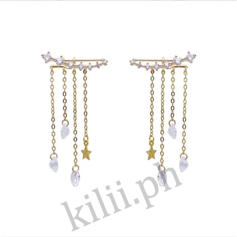 Đôi Bông Tai Dáng Dài Họa Tiết Ngôi Sao Đính Đá Thời Trang Cho Nữ