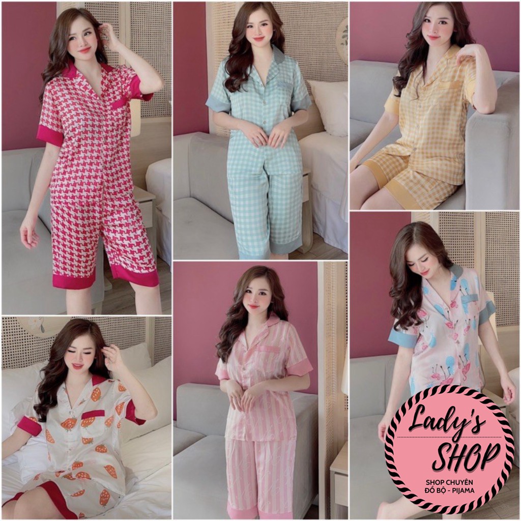 [VIDEO] Đồ Bộ Lụa Pijama Quần Lửng Họa Tiết Mới ☘️ Chất liệu Satin💚Đồ Ngủ Nữ