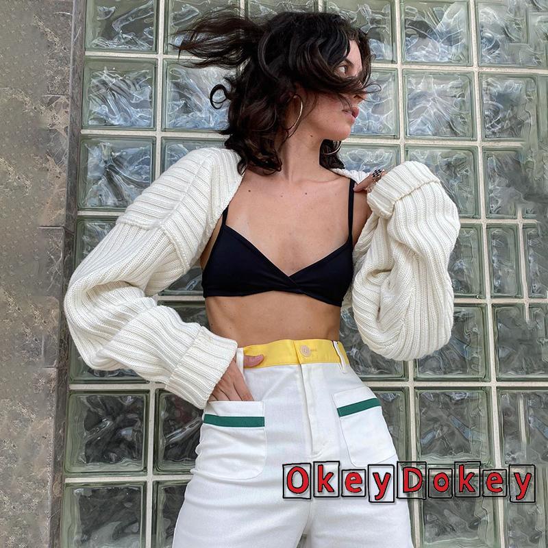 Áo Khoác Dệt Kim Siêu Ngắn Dáng Rộng Thiết Kế Đơn Giản Gợi Cảm Cho Nữ