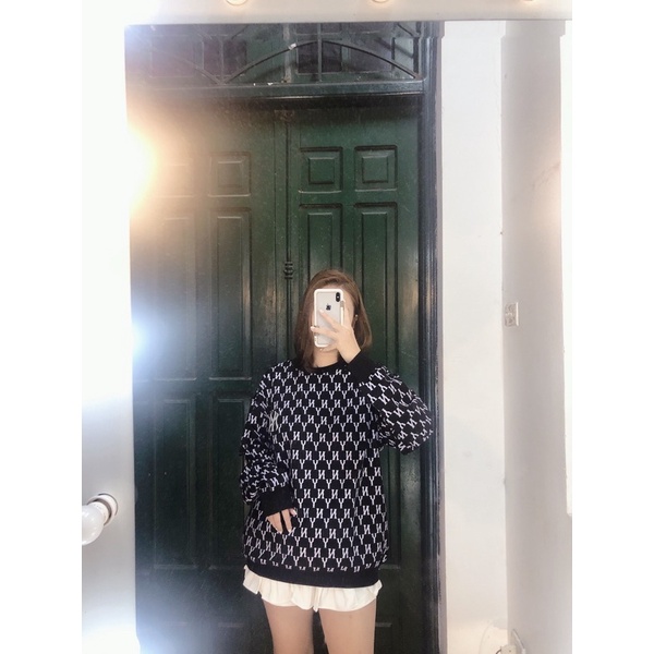 Áo thun nỉ sweater monogram NY MLB tay dài thun da cá | BigBuy360 - bigbuy360.vn