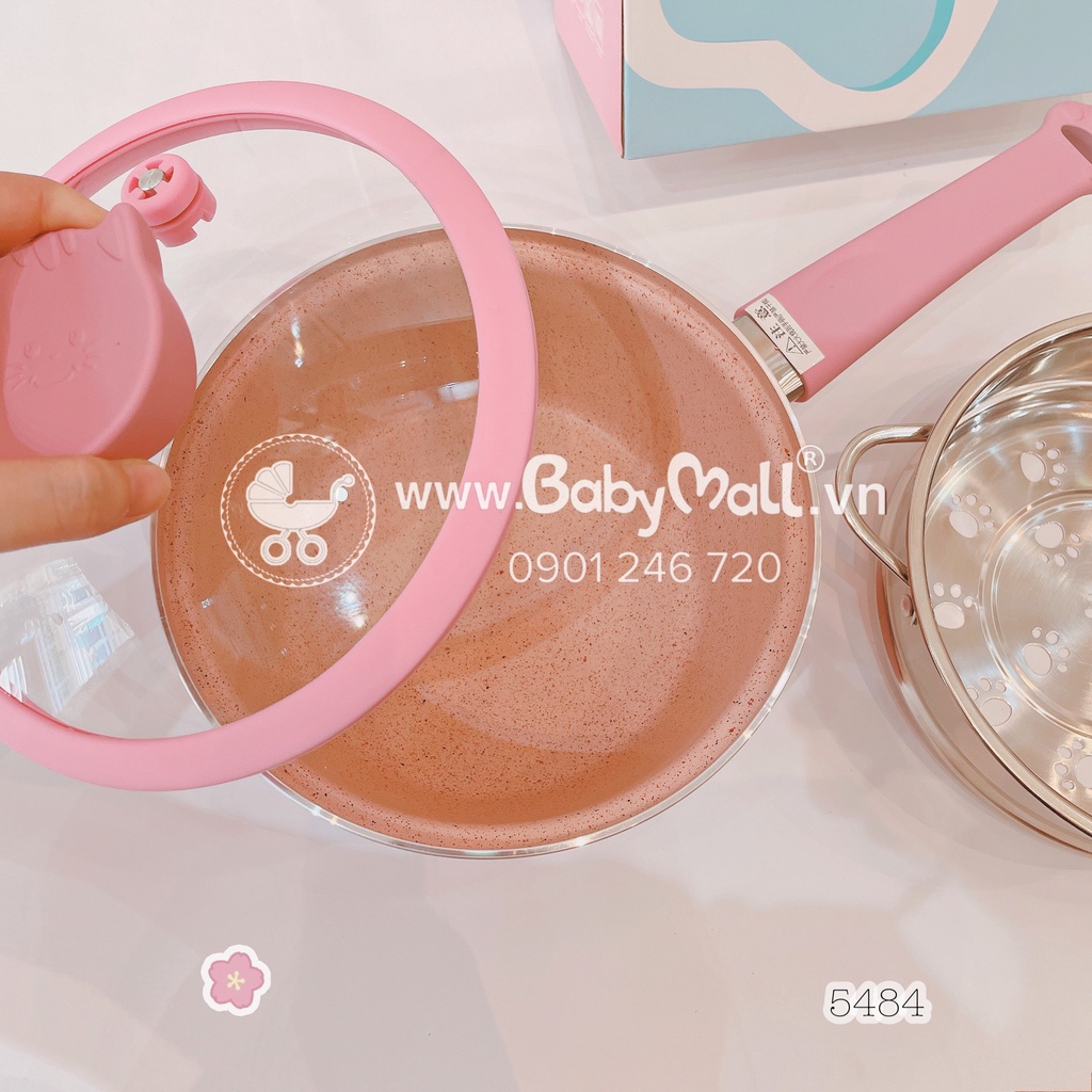 Nồi nấu ăn dặm kèm lồng hấp (Fashion-chân mèo) lớp chống dính cao cấp, size 20cm