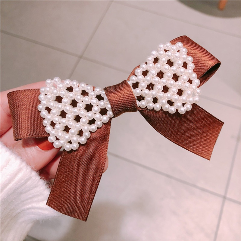 Kẹp Tóc Nơ Đính Ngọc Trai Giả Phong Cách Vintage