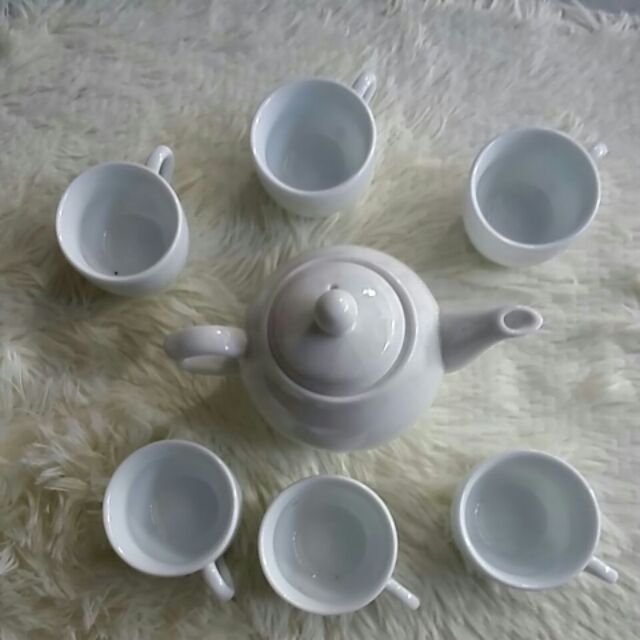 Bộ 1  bình  trà 6 tách sứ trắng