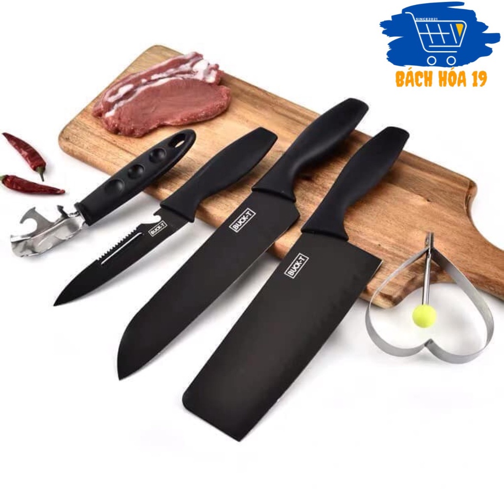 Bộ 5 món dao làm bếp cao cấp chất lượng (LOẠI BUCK BLACK)-ảnh thật