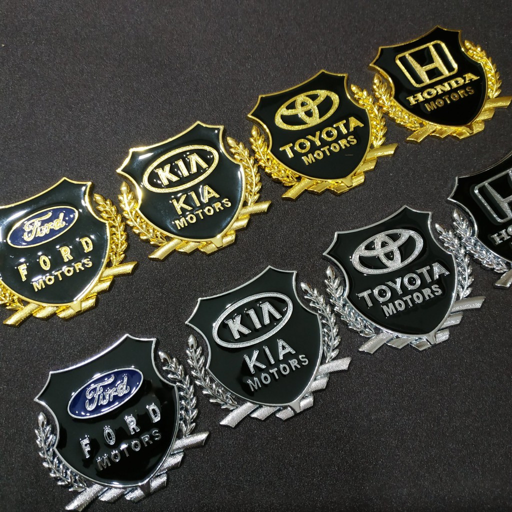 Cặp Logo bông lúa dán xe 5x5cm Honda Kia Toyota Ford hợp kim trang trí xe