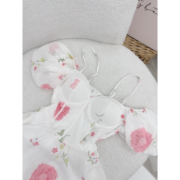 ĐẦM MAXI HOA CÚP NGỰC 2 DÂY RỚT VAI PHỒNG