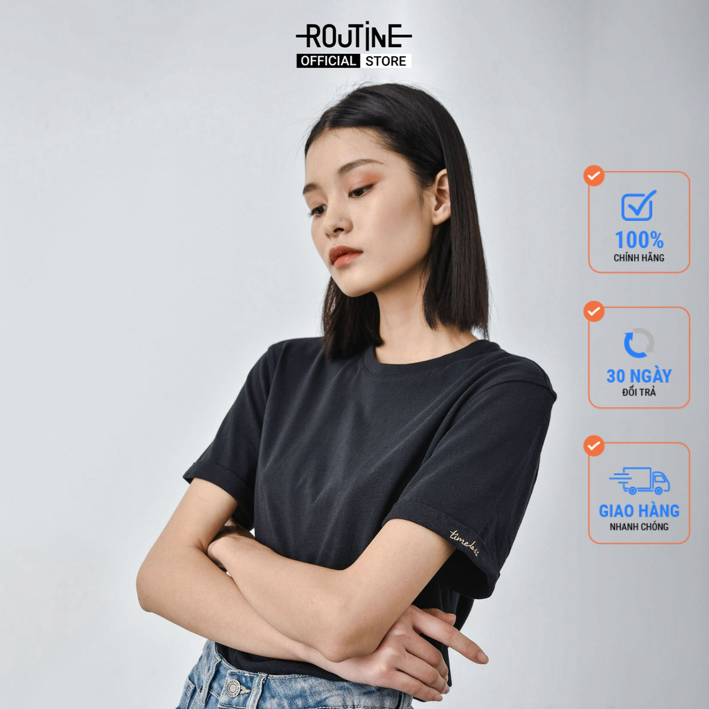 Áo thun tay ngắn thêu chữ trên tay - Routine 10S21TSHW014