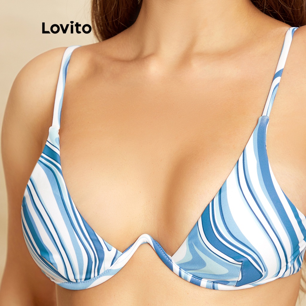 Bộ Bikini Nữ Lovito Gợi Cảm Gợi Cảm Với Miếng Dáng L33AD012 (Xanh lam)