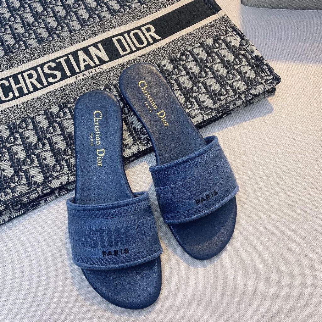 No Box - Dép Cotton Họa Tiết Thêu DWAY Màu Xanh Dương Ngôi Sao Nam Cực Cho Nữ