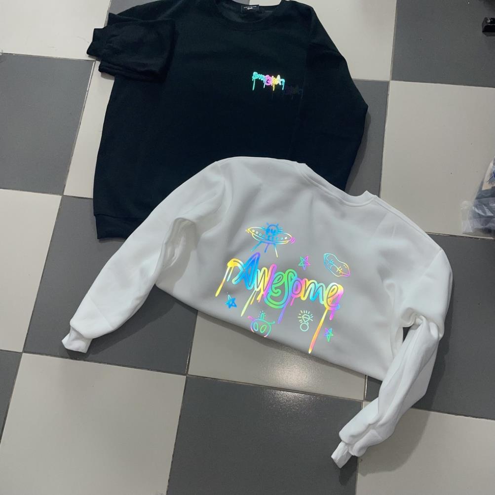 Áo Nỉ Sweater AWESOME Phản quang HOT TREND Trắng, Đen - Chất Nỉ Cao Cấp, Dài Tay Form Rộng,  Nam Nữ giá Rẻ