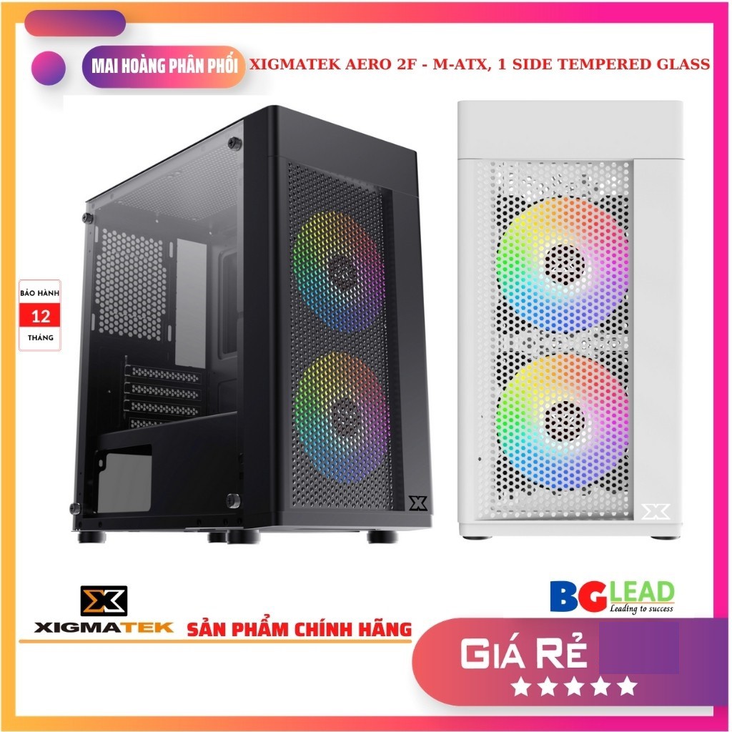 Vỏ case máy tính XIGMATEK AERO 2F - M-ATX, 1 SIDE TEMPERED GLASS (lắp sẵn 2 quạt) - Mai Hoàng phân phối và bảo hành