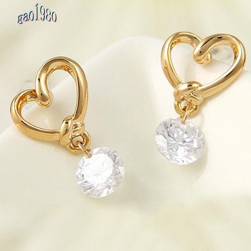 Cặp Bông Tai Trái Tim Nơ Đính Đá Thời Trang Nữ