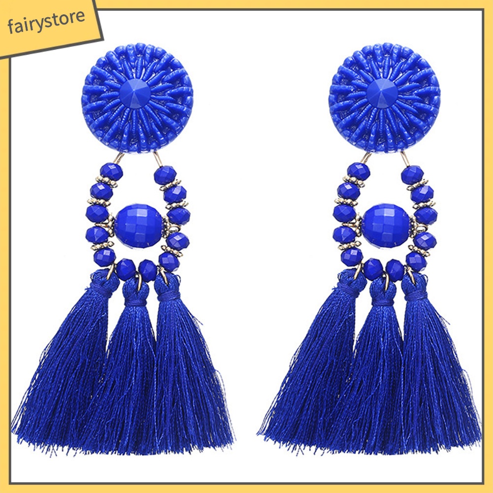 Khuyên Tai Chuỗi Đính Hạt Phong Cách Dân Tộc Cổ Điển