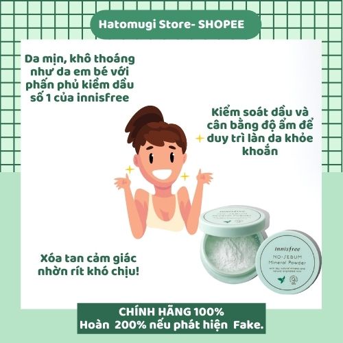 Phấn kìm dầu [Dùng là mê-Hàng Auth] Phấn bột innisfree No Sebum Powder