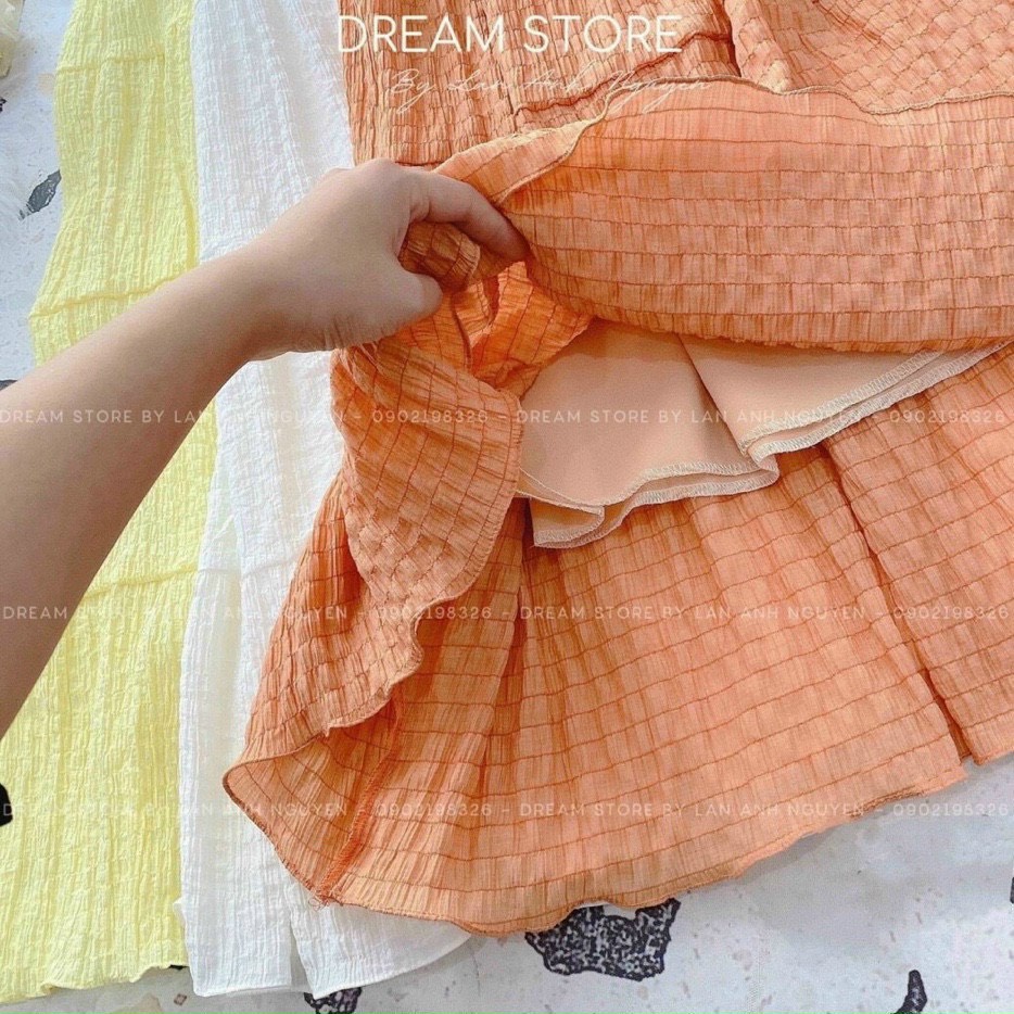 Đầm nữ maxi thời trang mặc đi biển chất xốp chỉ hai dây phối ren cổ váy xoè xếp tầng đi biển cực xinh