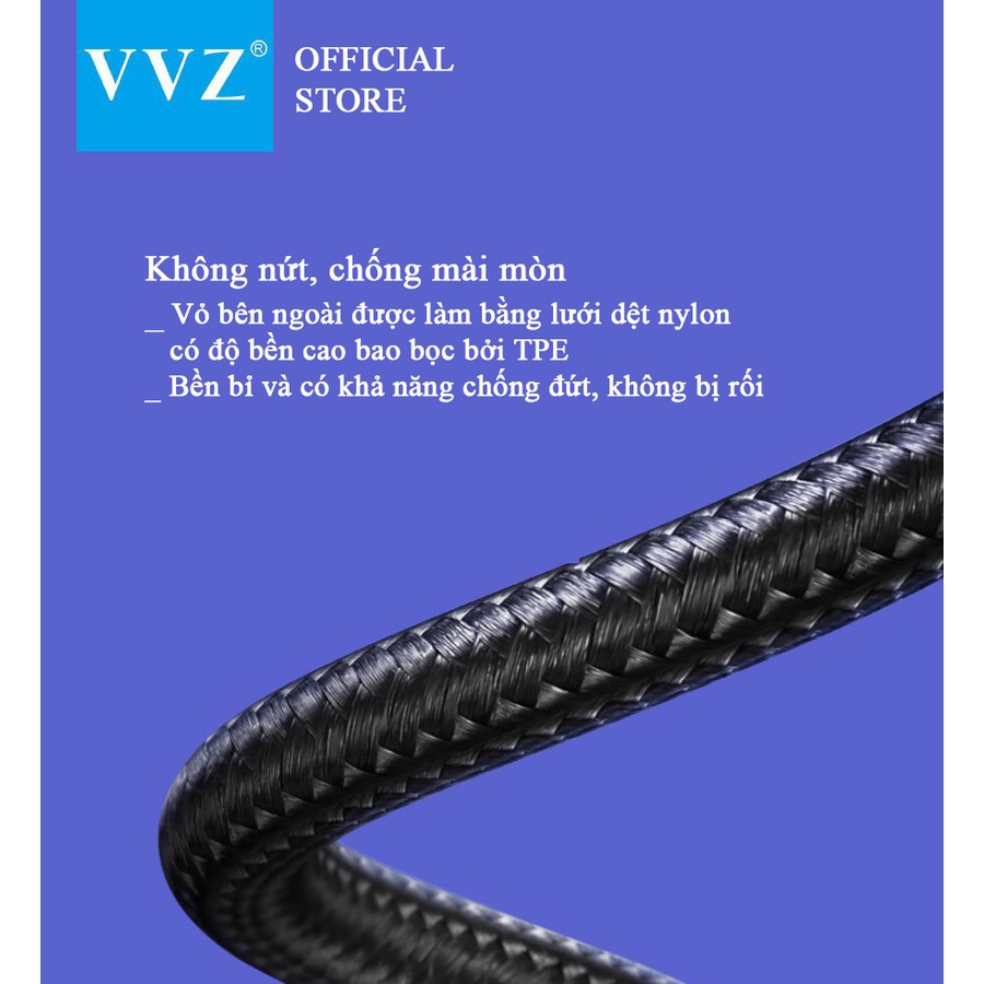 Dây Cáp Sạc Nhanh 2A Bọc Dù Chính Hãng VVZ Lingtning/Type C/Micro/1M/2M Bảo Hành 12 Tháng Lỗi 1 Đổi 1