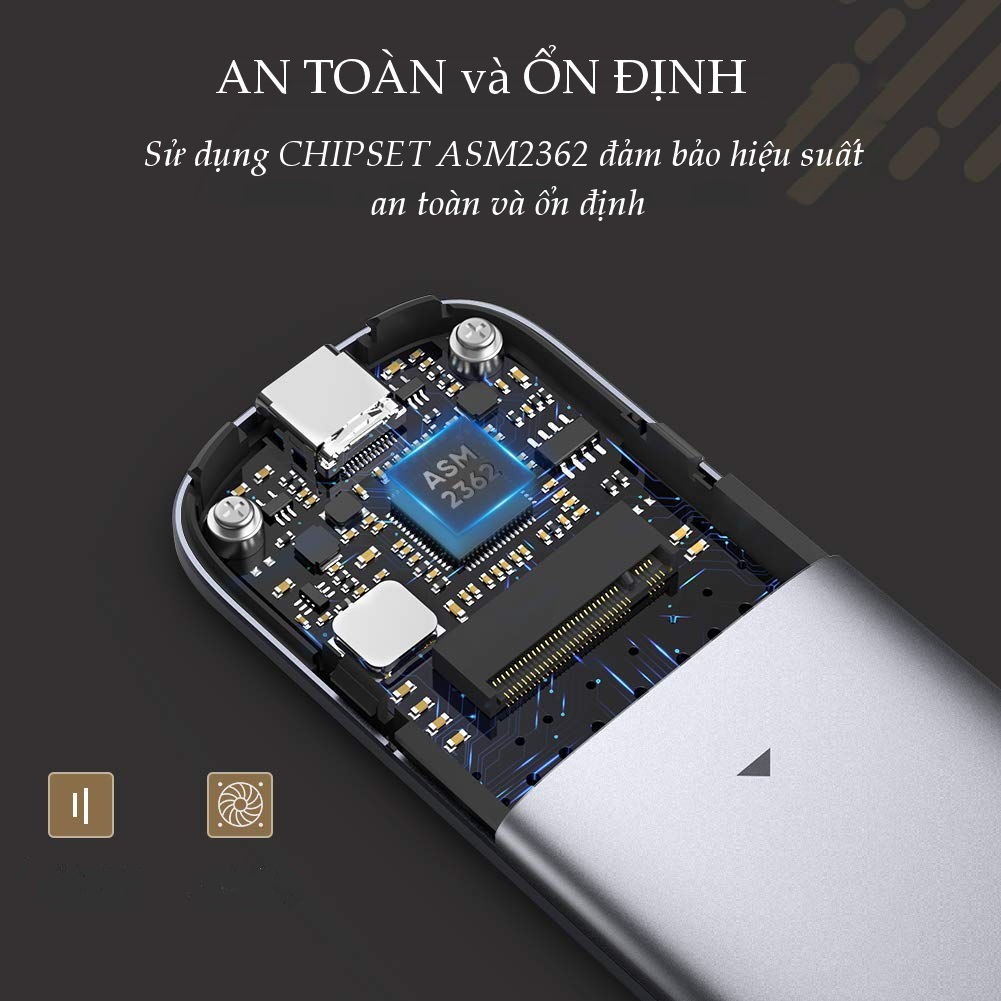 Hộp đựng ổ cứng Box SSD M.2 SATA UGREEN CM238 tương thích NGFF/NVME B-Key / M-Key và M+B Key 2280/2260/2242/2230