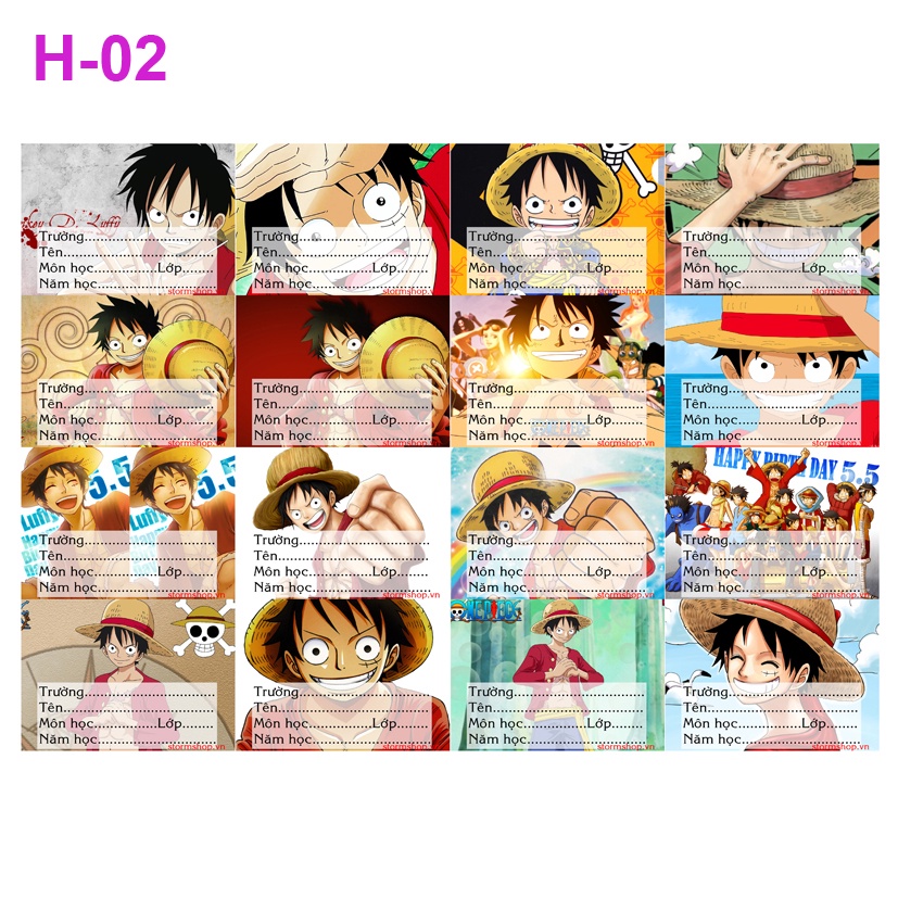 Nhãn vở anime One Piece - 1 set 16 hình