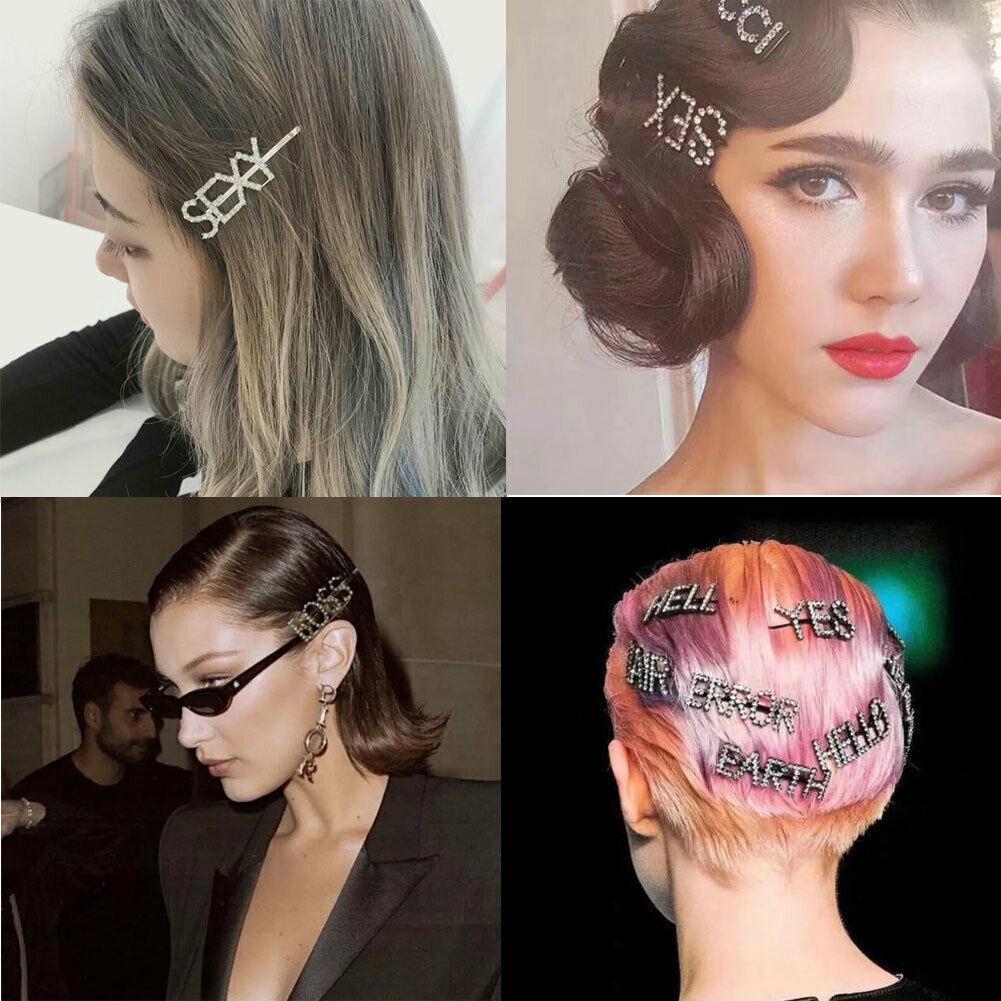 Hoa Kỳ-Thời Trang Nữ Bé Gái Kẹp Tóc Pha Lê Chữ Kẹp Tóc Barrette Trượt Tay Cầm
