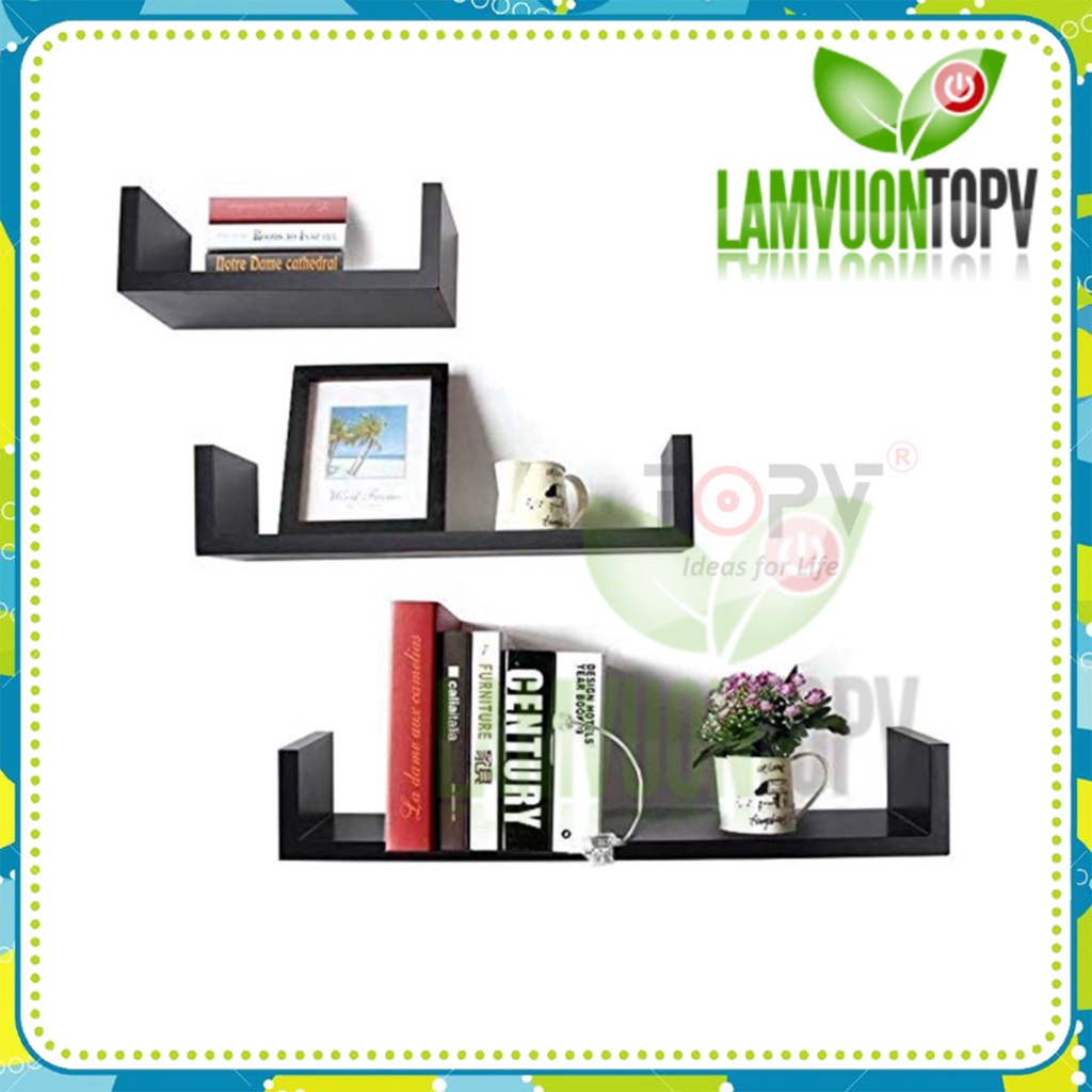 Kệ sách treo tường kiêm kệ decor chữ U TopV giá sách gỗ cho bé nhỏ mini giá rẻ trắng Làm vườn TopV