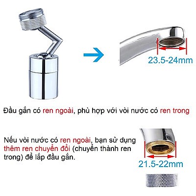 Đầu nối nối vòi nước thông minh xoay 720 độ tăng áp lực nước phù hợp với nhiều loại vòi