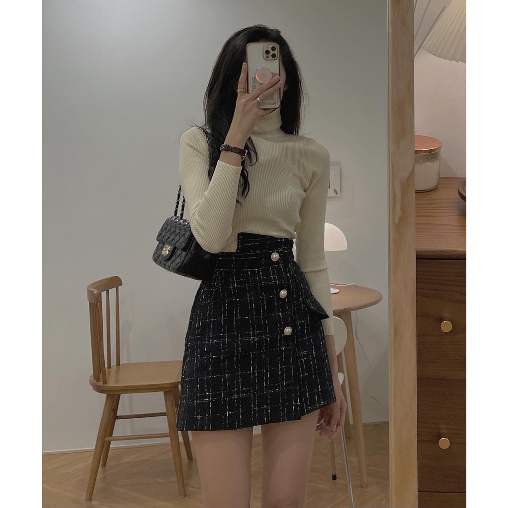 (Ảnh thật) Short giả váy dạ tweed cúc lệch có quần trong Audrey 353 | WebRaoVat - webraovat.net.vn