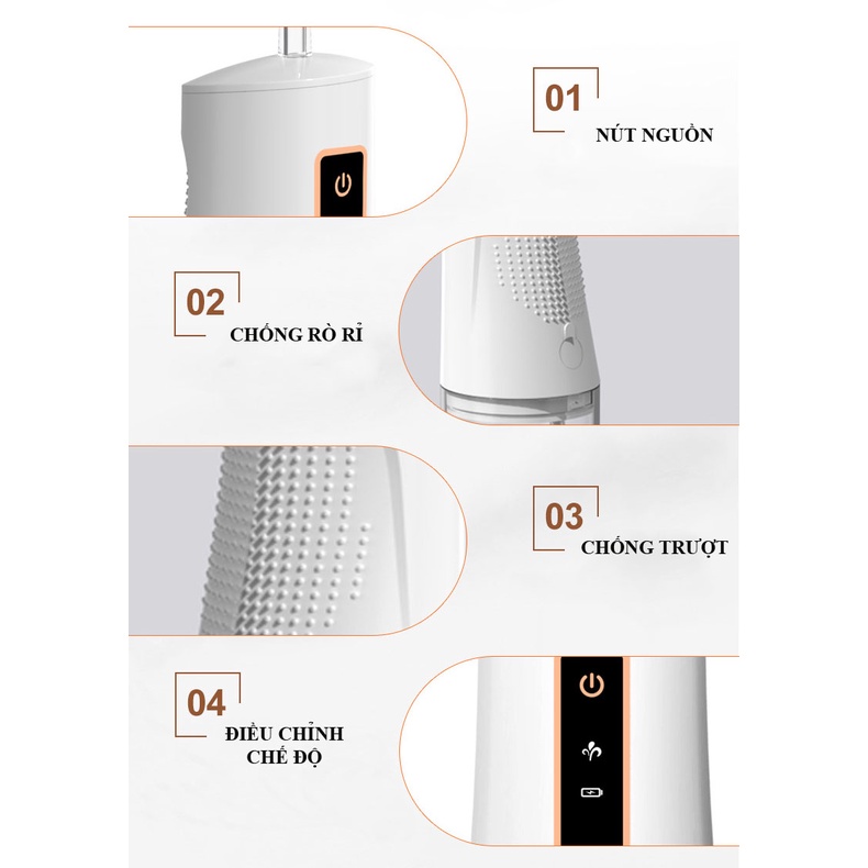 Máy Tăm Nước Cầm Tay Giá Rẻ, 3 chế độ làm sạch, đầu phun xoay 360 độ, chống nước 100%