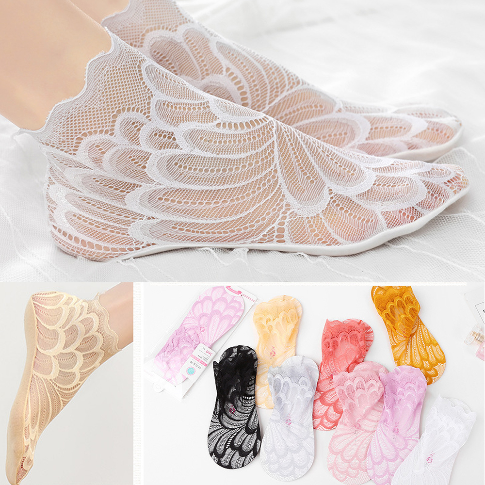 CLEVER Women's Fashion Anti-slip Short Floral Lace Socks