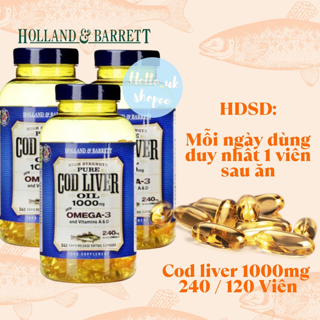 [Có Bill] [1000 mg] [240 viên]  Dầu gan cá tuyết Cod Liver