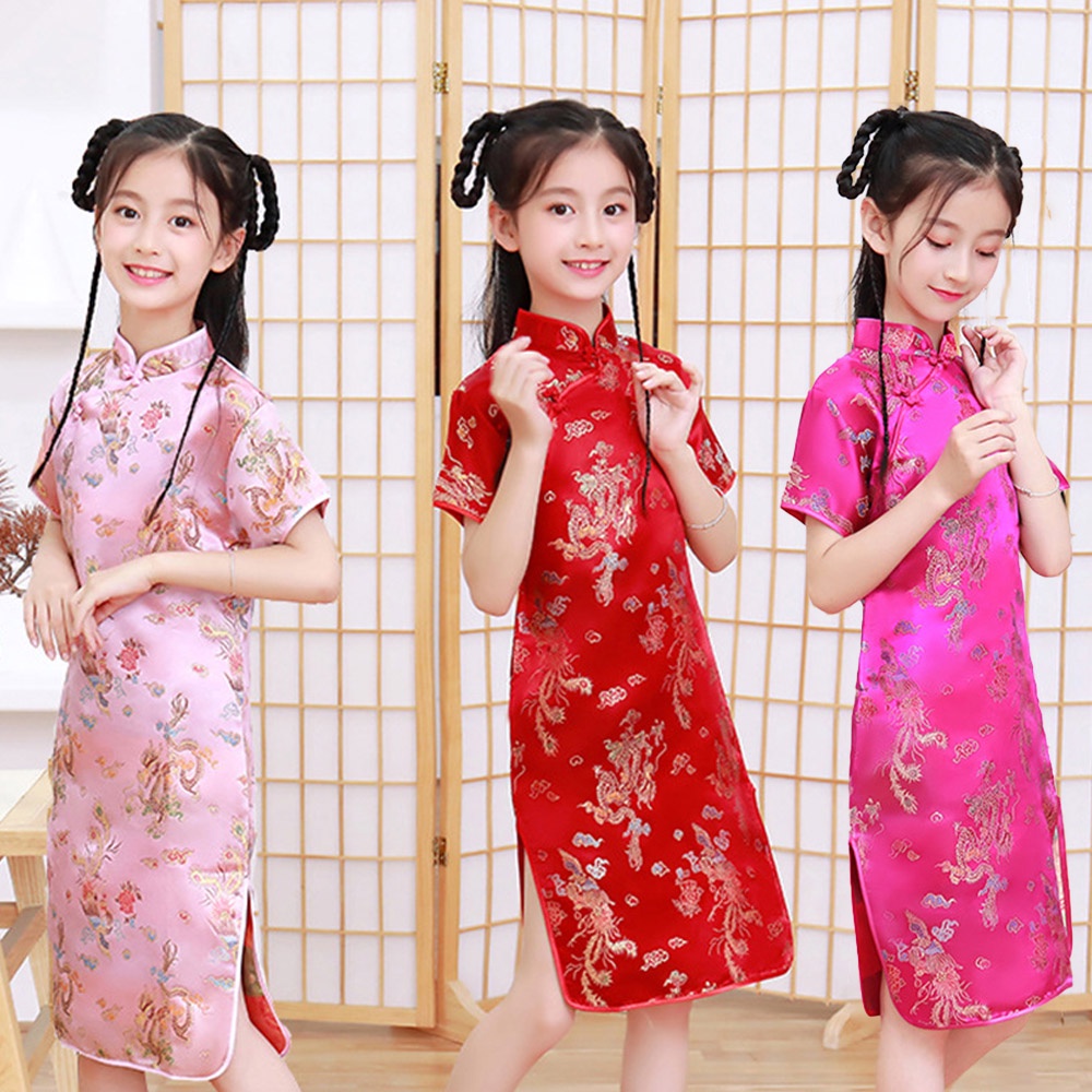 Đầm Sườn Xám Trung Hoa Cho Bé Gái Từ 2-10 Tuổi