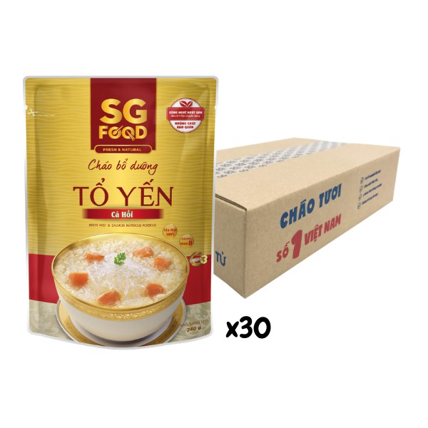 Thùng 30 Gói Cháo Bổ Dưỡng Sài Gòn Food Tổ Yến Cá Hồi 240g