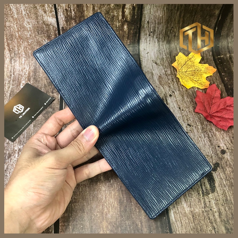 Ví Nam  Da Bò EPI Cao Cấp, Bóp Da Bò Thật, Lót Trong Da Heo, Màu Xanh Navy Dáng Ngang - BH 24 Tháng