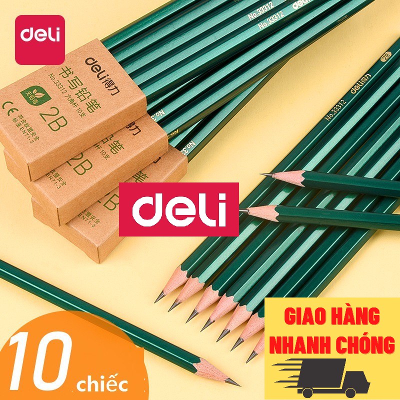 Bút chì lục giác Deli loại 2B/HB/2H - 10 chiếc/hộp 33312