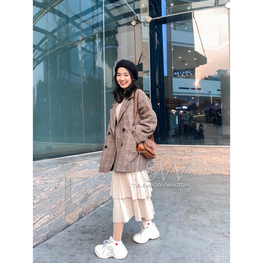 Áo khoác dạ kẻ oversize 04