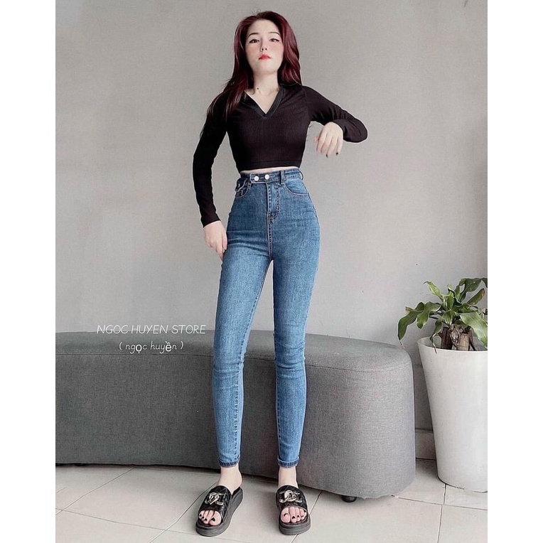 Quần jean pha xanh,đen nữ cạp cao dáng ôm sẵn 2 màu chuẩn ảnh