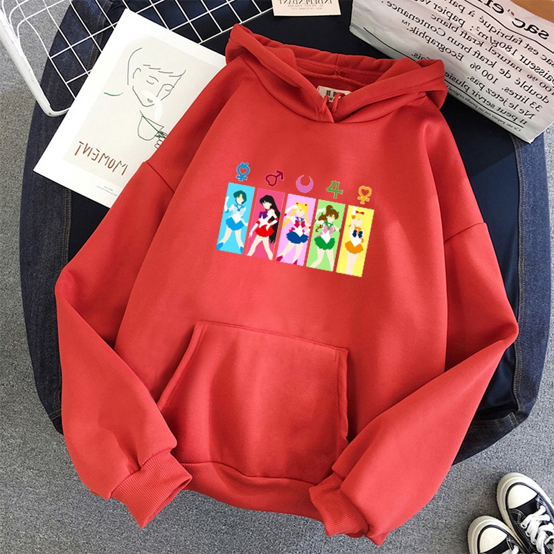 Sailor Moon Áo Nỉ Nữ Dài Tay Cổ Tròn In Hình Thủy Thủ Mặt Trăng Đáng Yêu