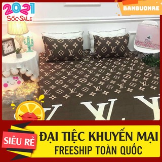 Bộ ga gối 3 món cotton poly giường 2M2 mẫu LV nâu