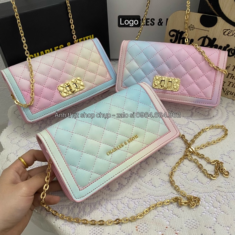 Túi đeo chéo, kẹp nách Cê Ka cầu vồng khoá xoay dùng được 2 mặt (ảnh thật shop chụp - kèm video shop quay)