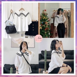 Áo Sơ Mi Nữ Thuỷ Thủ Tay Lỡ Chất Đũi Mát Mịn NinaStore (Có Video + Ảnh đánh giá)