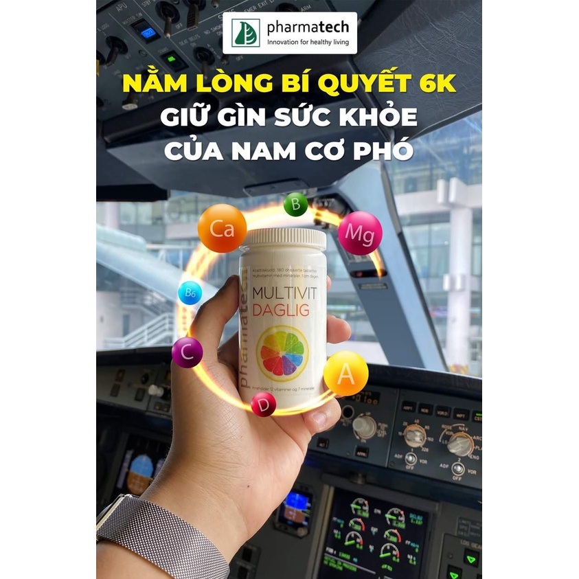 Viên uống bổ sung 12 loại vitamin khoáng chất Pharmatech Multivit Daglig 180 viên