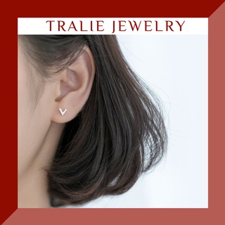 Bông tai bạc 925 Tralie Jewelry, khuyên tai bạc chữ V đính đá