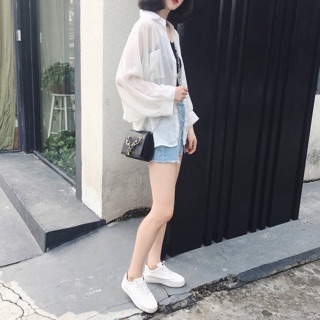 Áo sơ mi mỏng trắng hot trend.Sẵn💥Siêu rẻ💥