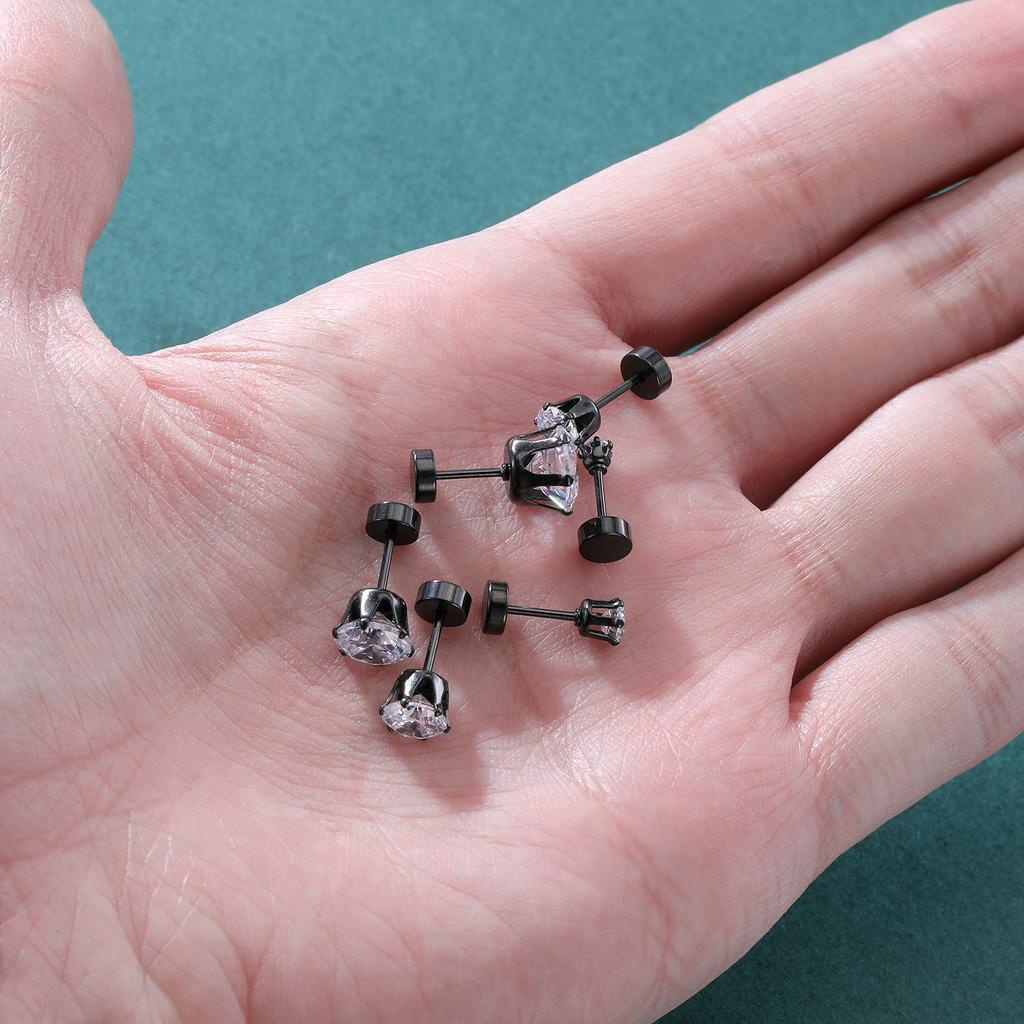 Bộ 6 Đôi Khuyên Tai Xỏ Chất Liệu Thép Không Gỉ 316l Đính Đá Zircon Kích Thước 3 - 8mm