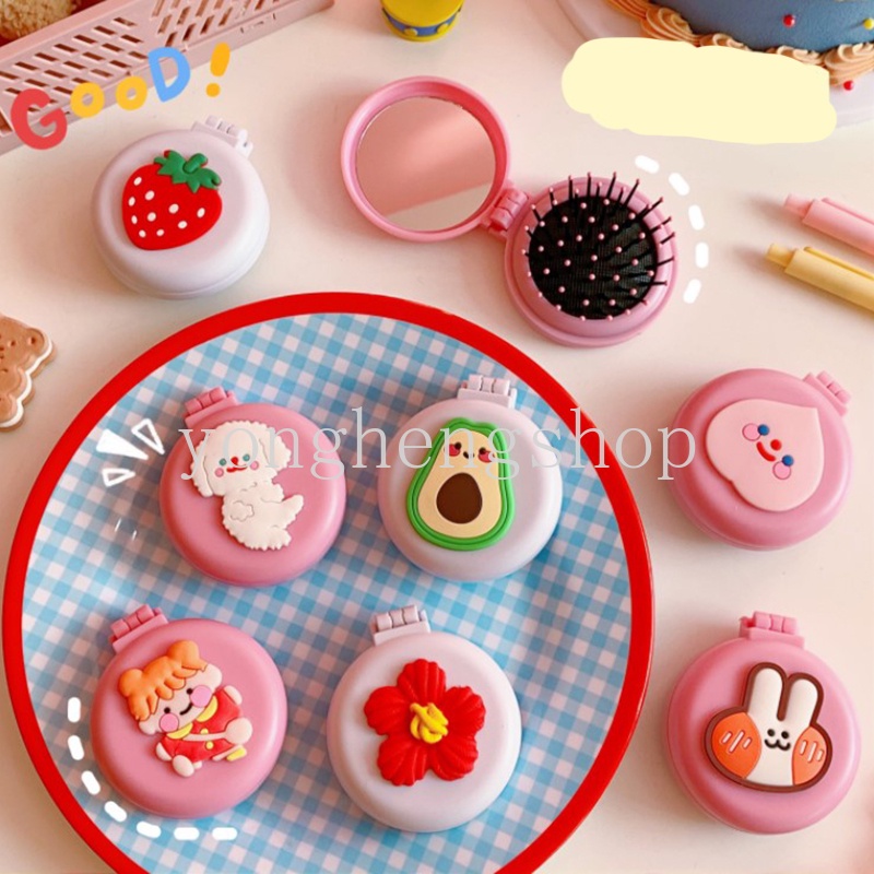 Lược Chải Tóc Tích Hợp Gương Gấp Gọn Thiết Kế Hoạt Hình Dễ Thương Cho Bạn Gái